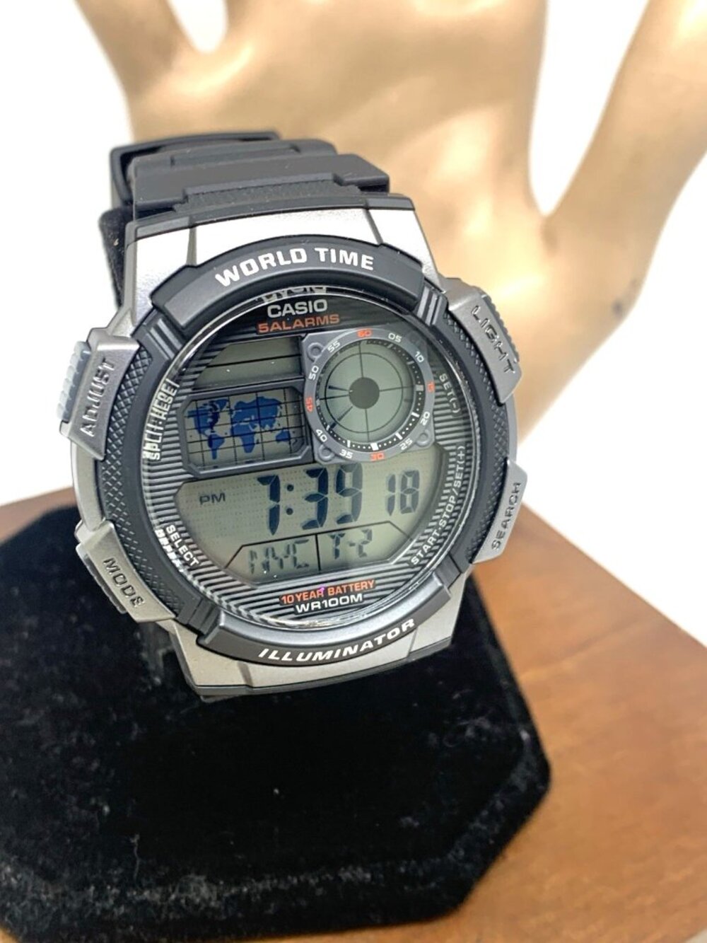 Casio Men's Watch AE1000W Black Resin Digital Quartz Sport World Time 3198 43mm